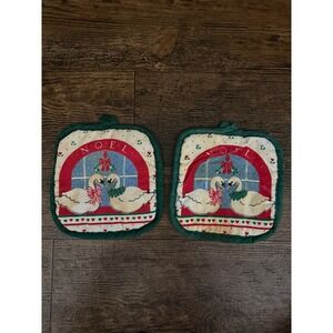 Vintage Noel Swan Christmas Potholders Festive Holiday Kitchen Decor‎
